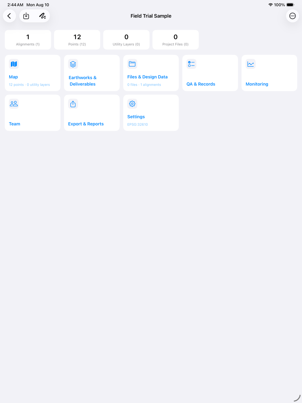 The ARKAK project home on iPad, showing the project's workspaces.